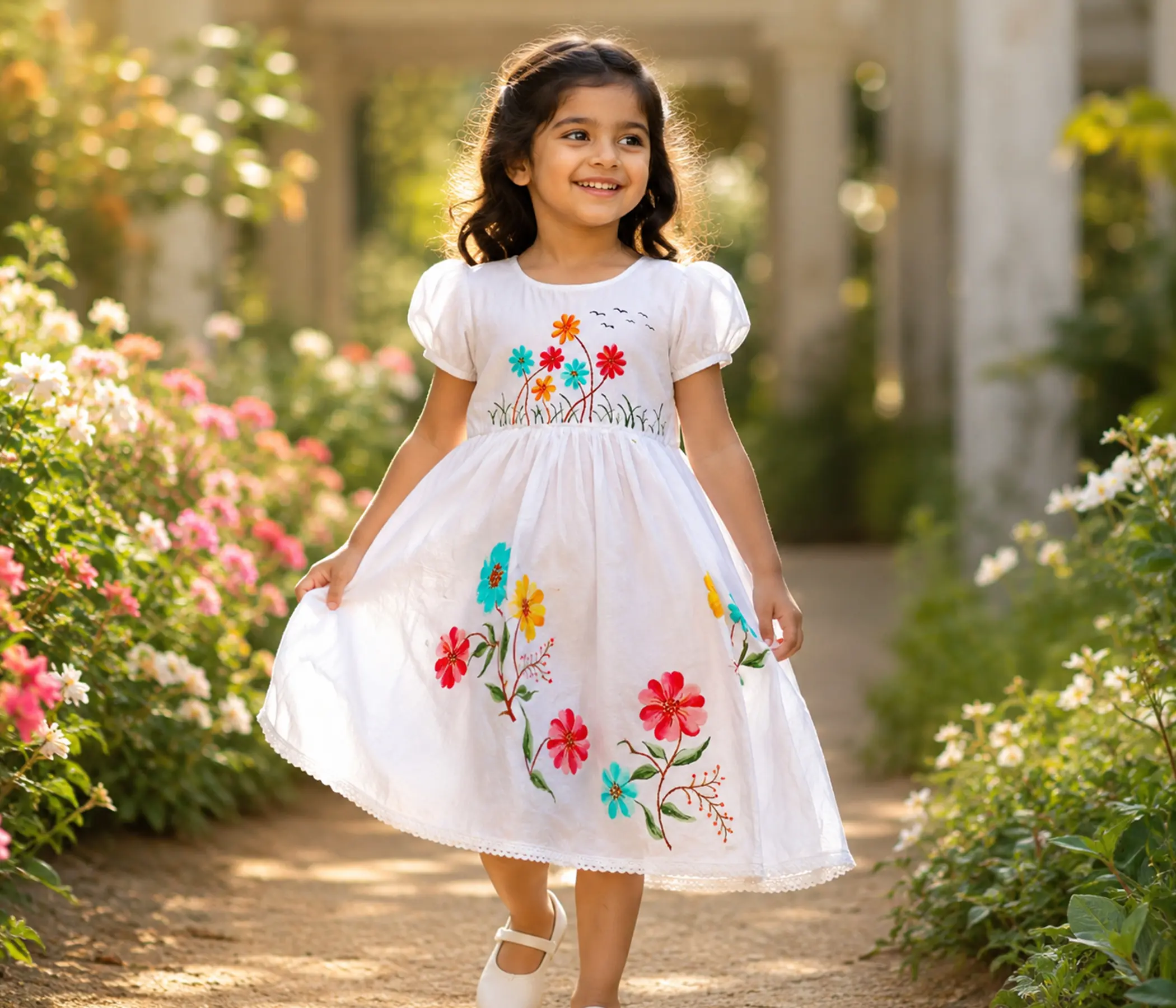 Pure White Hand-Painted Frock for Premium Kids Clothing